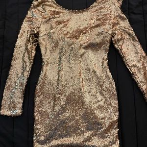 Gold Sequin Long Sleeve dress- Size L.